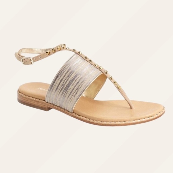 Donald J Pliner Lacy Light Bronze Metallic Studded Leather Sandals | Size 6.5 - Picture 1 of 6